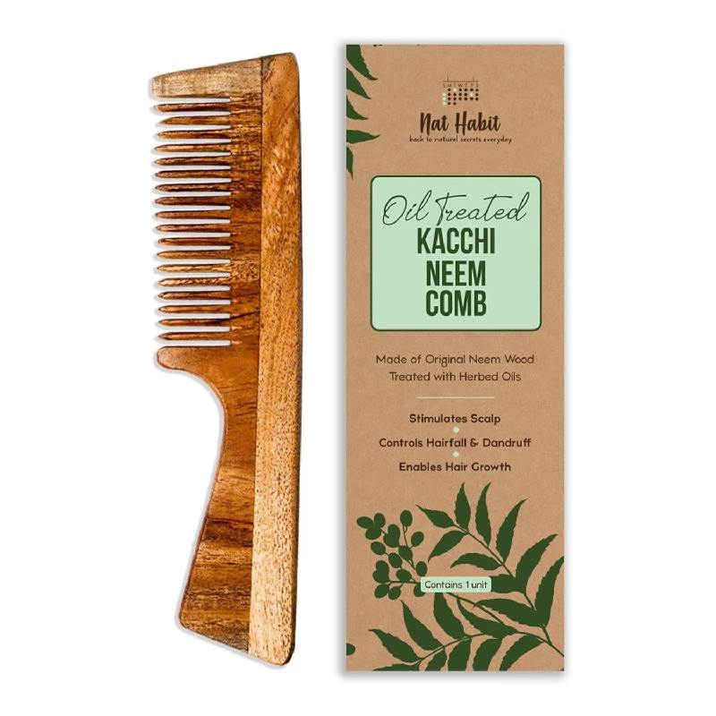 Nat Habit Kacchi Neem Wooden Fine Tooth Comb, 59 g-1.webp